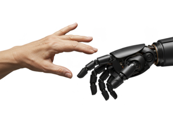 Realistic Image of Human Hand Reaching for Black Robot Hand