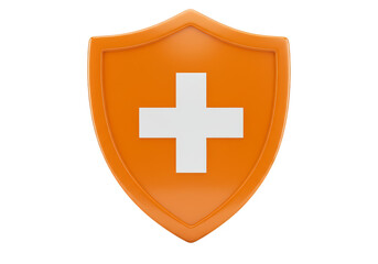 Obraz premium Orange Shield with White Cross 3D Rendering for Protection Security