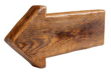 Rustic wooden arrow pointing left isolated on transparent background