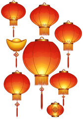 Red Chinese Lanterns Illustration Gold Decoration Asian Celebration