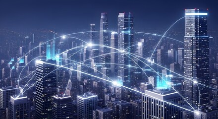 Futuristic Smart City with Glowing Data Streams – Connected Urban Infrastructure Concept