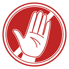 Obraz premium Stop hand sign symbol: A vector illustration of a human hand icon, signifying no entry or warning, often used as a web button or traffic design element