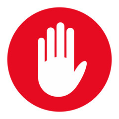 Obraz premium Red stop hand sign icon, a warning symbol illustration for forbidden computer safety web design