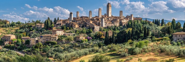 Fototapeta premium Tuscany San Gimignano. Mediaeval Town Landscape in Italy Countryside