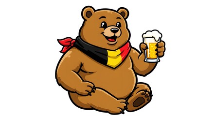 Belgian bear mascot drinking beer while sitting