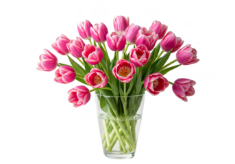 Pink Tulips Bouquet in Glass Vase Illustration Transparent PNG