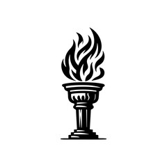Stylized image of a torch with a bright flame, rendered in black and white.