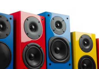 Isolated Colorful Speakers Row Audio Equipment PNG Transparent