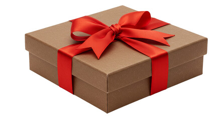 Obraz premium Shiny Gold Gift Box Tied with Red Ribbon Transparent Background