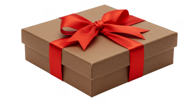 Shiny Gold Gift Box Tied with Red Ribbon Transparent Background - Powered by Adobe