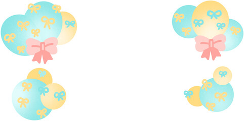 리본과 리본 패턴 풍선으로 꾸민 사랑스러운 현수막 일러스트. 가로 현수막 글 삽입 이미지