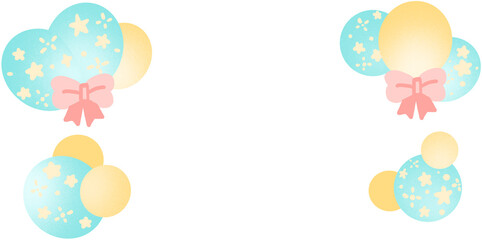 리본과 별 패턴 풍선으로 꾸민 사랑스러운 현수막 일러스트. 가로 현수막 글 삽입 이미지