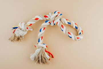Bright twisted rope dog toy for interactive pet games and bite training concept