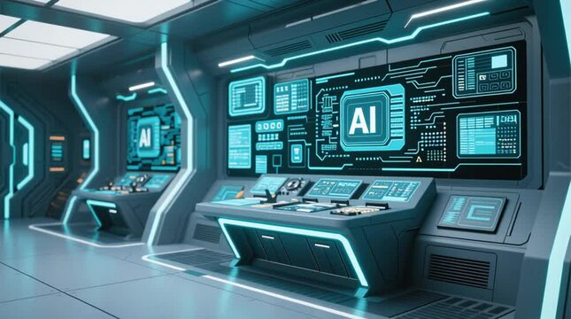 Virtual operations room showcasing intelligent computing grid and futuristic signal displays