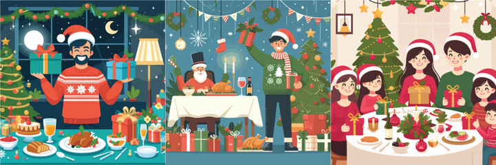 Christmas celebration with gifts and family dinner