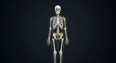 Detailed 3D Rendered Human Skeleton Against Dark Background