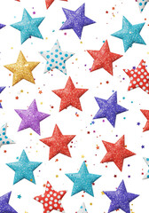Seamless Transparent Background with Glitter Stars Festive Holiday Pattern