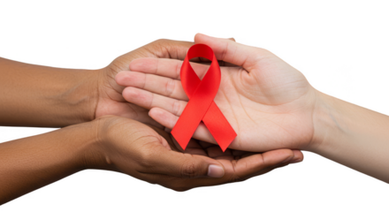 Symbolic Hands Hold Red Ribbon For AIDS Awareness Hope And Health