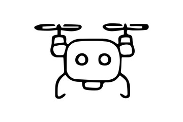 The image shows a simple black outline illustration of a drone-style robot with two propellers on a white background.