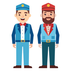 Two cartoon men in uniforms standing side by side