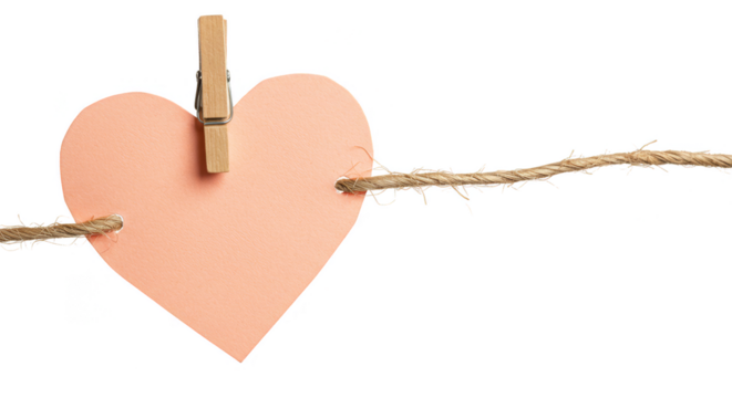 Valentine Heart Cutout Hung by Clip Paper Transparent Background