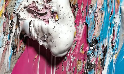 Colorful, textured surface with paint drips. - Powered by Adobe