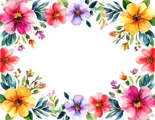 abstract flower frame. watercolor illustration on white background. template for card, invitation, banner, label with place for text.