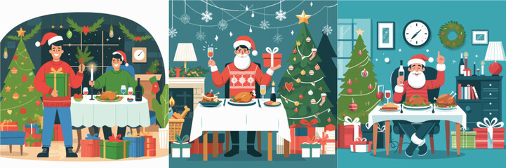 Christmas celebration with gifts and family dinner