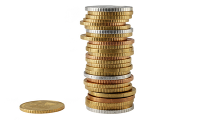 Stack Of Golden Euro Coins Money Wealth PNG Isolated Background