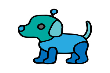 The image displays a colorful, cartoon-style depiction of a robotic dog, presented in a side profile view against a clean white background.