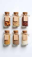 jars filled with various nuts and seeds.