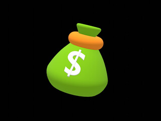 3D Pouch Money bag. Online payment, Business and finance concept.