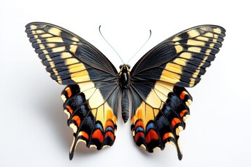 Fototapeta premium Vibrant butterfly spreading wings embodying transformation and natural beauty in on white background. Generative Ai