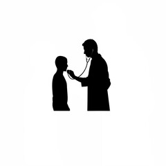 Silhouette of doctor checking with stethoscope on white background