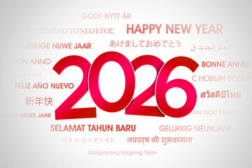 Happy New Year 2026 in Multiple Languages with Bold Typography © Creativa Images