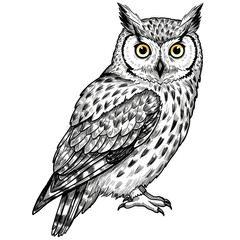 Fototapeta premium Transparent Background Owl Illustration with Detailed Feather Drawings