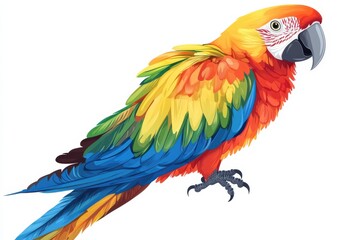 Fototapeta premium A vibrant macaw parrot in detailed illustration showcasing vivid plumage and on white background. Generative Ai