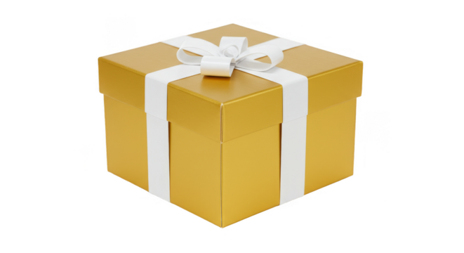 Isolated Gold Gift Box with Ribbon Celebration Present PNG