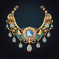 Beautiful gold necklace with blue stones