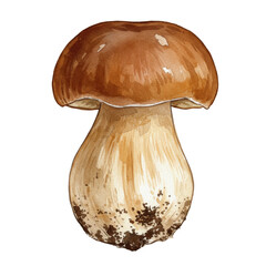 Watercolor Illustration of Boletus Mushroom Edible Ingredient Isolated