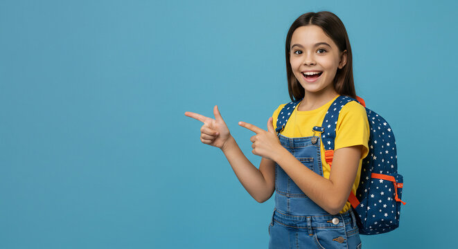 Excited Girl Ready to Go Back to School with Stationery in Hand, Classroom Backdrop, Vibrant and Engaging Education Environment, Joyful Learning Experience - back to school