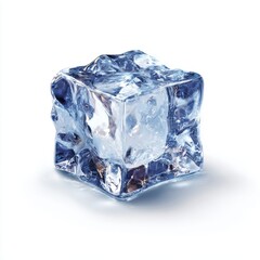 Obraz premium Translucent Blue Ice Cube on White Background