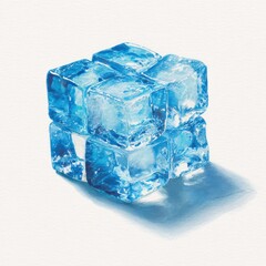 Obraz premium Translucent Blue Ice Cubes Watercolor Illustration