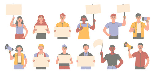 Diverse Group of People Protesting with Signs and Megaphones