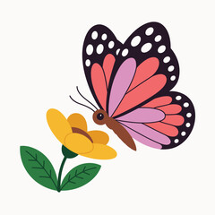 Colorful Butterfly on Yellow Flower Spring Nature Illustration
