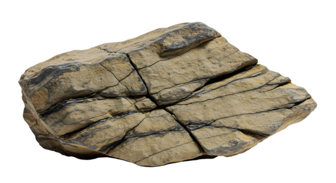 Tan Rock Formation with Dark Stripes Against Transparent Background
