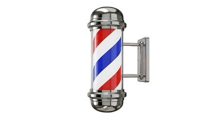 Classic Barber Pole with Red White and Blue Stripes on a Black Background Chrome Fixtures and Traditional Design