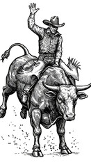 Vintage Rodeo Cowboy Riding a Bucking Bull Western Transparent Background