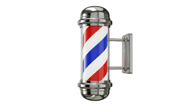 Classic Barber Pole with Red White and Blue Stripes on a Black Background Chrome Fixtures and Traditional Design