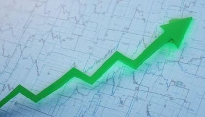 Green Arrow Soaring Above Stock Market Charts:  A Symbol of Growth and Financial Success